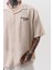 Erkek Da Vinci Nakışlı Oversize Gömlek Bej 4