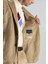 Pamuk Karışımlı Çizgi Desen Camel Kadife Blazer Ceket 4