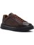 Erkek Kahverengi Bağcıklı Kalın Tabanlı Deri Sneaker 25WFD685218 6