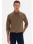 Slim Fit Haki Oxford Düğmeli Yaka Kolay Ütülenebilir Nakış Detaylı Pamuklu Gömlek 4HC02ORT03265 4
