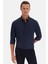Slim Fit Lacivert Oxford Düğmeli Yaka Kolay Ütülenebilir Nakış Detaylı Pamuklu Gömlek 4HC02ORT03265 4