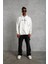 Erkek Sırt Baskılı Oversize Üç Iplik Kapüşonlu Sweatshirt - Beyaz 3