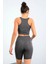 Koyu Gri Yüksek Bel Toparlayıcı Dar Kalıp Crop Biker Kadın Tayt Takım - 95302 4