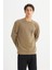Regular Fit Normal Kesim Bisiklet Yaka Baskılı Haki Sweatshirt 3