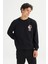Regular Fit Normal Kesim Bisiklet Yaka Baskılı Siyah Sweatshirt 3