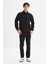 Regular Fit Normal Kesim Kapüşonlu Fermuar Detaylı Siyah Sweatshirt 2