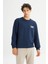 Regular Fit Normal Kesim Bisiklet Yaka Içi Polarlı Lacivert Minimal Logo Sweatshirt 1