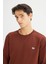 %100 Pamuk Regular Fit Normal Kesim Bisiklet Yaka Kiremit Rengi Sweatshirt 4