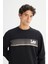 Regular Fit Normal Kesim Bisiklet Yaka Baskılı Siyah Sweatshirt 4