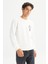 Regular Fit Normal Kesim Bisiklet Yaka Baskılı Kırık Beyaz Sweatshirt 1