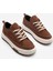 Kadın Yüksek Taban Sneaker Keten Kumaş Bağcıklı Spor Ayakkabı Hesna Kahve Süet 5