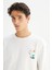 Regular Fit Normal Kesim Bisiklet Yaka Baskılı Kırık Beyaz Sweatshirt 4
