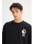 Regular Fit Normal Kesim Bisiklet Yaka Baskılı Siyah Sweatshirt 4