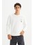Regular Fit Normal Kesim Bisiklet Yaka Baskılı Kırık Beyaz Sweatshirt 1