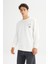 Regular Fit Normal Kesim Bisiklet Yaka Baskılı Kırık Beyaz Sweatshirt 3