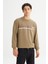 Regular Fit Normal Kesim Bisiklet Yaka Baskılı Haki Sweatshirt 1