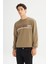 Regular Fit Normal Kesim Bisiklet Yaka Baskılı Haki Sweatshirt 3