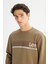 Regular Fit Normal Kesim Bisiklet Yaka Baskılı Haki Sweatshirt 4