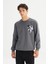 Regular Fit Normal Kesim Bisiklet Yaka Baskılı Antrasit Sweatshirt 1