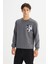 Regular Fit Normal Kesim Bisiklet Yaka Baskılı Antrasit Sweatshirt 3