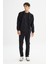 Regular Fit Normal Kesim Kapüşonlu Fermuarlı Siyah Sweatshirt Ceket 2