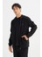Regular Fit Normal Kesim Kapüşonlu Fermuarlı Siyah Sweatshirt Ceket 3