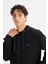 Regular Fit Normal Kesim Kapüşonlu Fermuarlı Siyah Sweatshirt Ceket 4