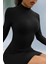 Kadın Siyah Dik Yaka Bodycon Kaşkorse Mini Elbise 6
