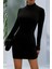 Kadın Siyah Dik Yaka Bodycon Kaşkorse Mini Elbise 8