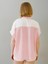 Kadın Keten Oversize Pembe Cizgili Beyaz Kısa Kollu Gömlek 7