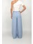 Kadın Mavi Renk Beli Lastikli Geniş Paça Keten Pantolon 5