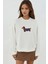 Kadın Büyük Boy Yuvarlak Yaka İşlemeli Sweatshirt Natural 11