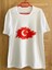 Türk Bayraklı Baskılı Beyaz Unisex Tişört T-Shir 1