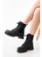 2051-298 Siyah Luna Düz Topuklu Bağcıklı Lastikli Günlük Kadın Bot 2