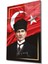 Atatürk Portre ve Türk Bayrağı Cam Tablo Modern Ev Ofis Salon Hediyelik Büyük Tablo Duvar Dekoru 1
