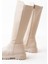 812-305 Bej Arkası Streç Fermuarlı Günlük Kadın Çizme 3