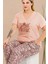 Somon Renk ve Desenli 110 Kısa Kollu Kadın Büyük Beden Anne Pijama Takımı 4