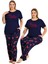Lacivert Renk ve Desenli 11025 Kısa Kollu Kadın Büyük Beden Anne Pijama Takımı 5