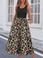 Kadın Askılı Yuvarlak Yaka Üst Viskon Alt Leopar Desenli Süprem Uzun Elbise 1