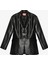 Bele Oturan Deri Blazer Ceket Siyah 1