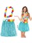 Hawaii Luau Aloha Mavi Püsküllü 40 cm Etek ve Hawaii Kolye Seti (Lisinya) 1