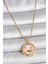 Bfs 316L Çelik Gold Renk Zincir Pembe Çiçek Işlemeli Inci Detay Portre Model Kadın Kolye 1