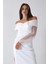 Beyaz Organze Kol Detaylı Kayık Yaka Abiye 0801086.15 7