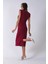 Bordo Büzgülü Üzeri Taş Detaylı Elbise 03050336.04 5