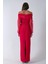 Kırmızı Organze Kol Detaylı Kayık Yaka Abiye 0801086.08 5