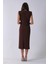 Kahve Büzgülü Üzeri Taş Detaylı Elbise 03050336.05 6