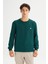 %100 Pamuk Regular Fit Normal Kesim Bisiklet Yaka Koyu Yeşil Sweatshirt 1