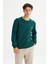 %100 Pamuk Regular Fit Normal Kesim Bisiklet Yaka Koyu Yeşil Sweatshirt 3