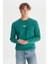 Regular Fit Normal Kesim Bisiklet Yaka Içi Polarlı Yeşil Sweatshirt 1