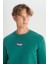 Regular Fit Normal Kesim Bisiklet Yaka Içi Polarlı Yeşil Sweatshirt 4